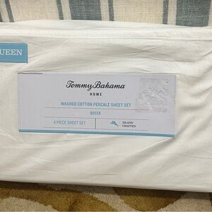 Tommy Bahama Washed Cotton Percale Queen  Sheet Set - White